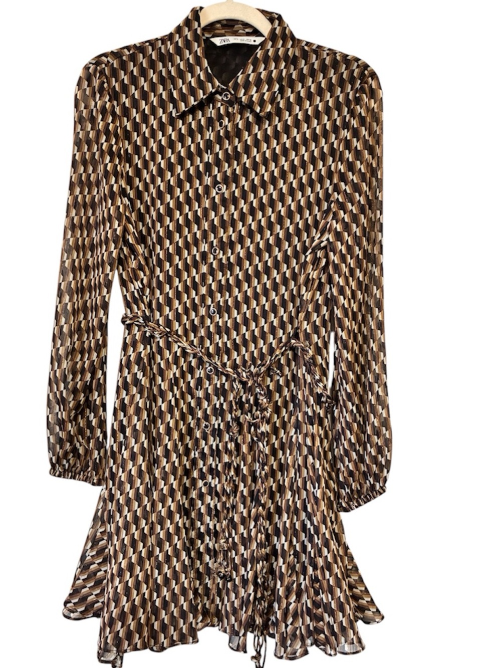 Zara Geometric Dress Brown Black Metallic Size S
